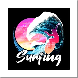 Surfing Big Wave Sunset - Surf Posters and Art